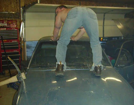 Dave on the Sunbird, a pickaxe through it