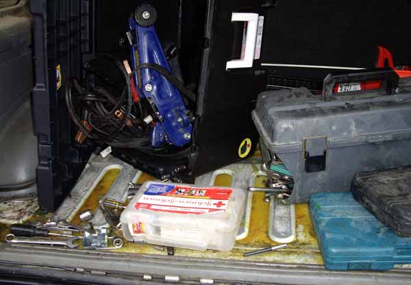 Spilled oil and tools